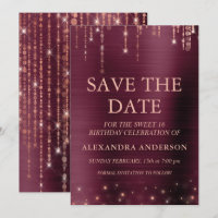 Burgundy and Rose Gold Sweet 16 Save the Date
