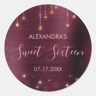 Burgundy and Rose Gold Sweet Sixteen Birthday Classic Round Sticker