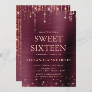 Burgundy and Rose Gold Sweet Sixteen Birthday Invitation