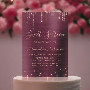 Burgundy and Rose Gold Sweet Sixteen Birthday Invitation