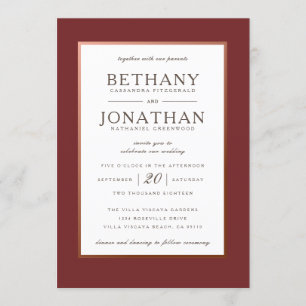 Burgundy and Rose Gold Wedding Invitation