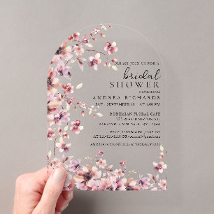 Burgundy and Rose Watercolor Floral Bridal Shower Acrylic Invitations