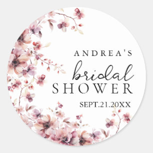 Burgundy and Rose Watercolor Floral Bridal Shower Classic Round Sticker