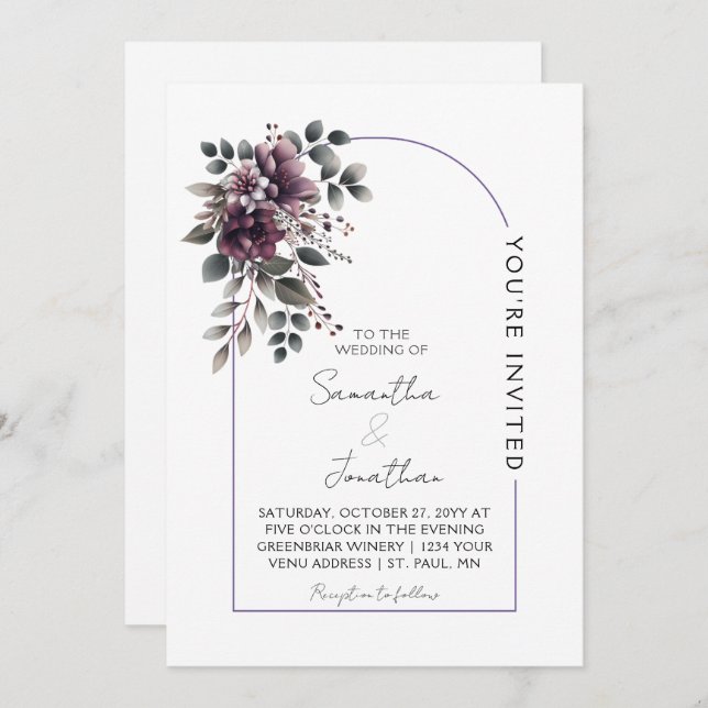 Burgundy and Sage Arch Wedding | Invi Invitation (Front/Back)