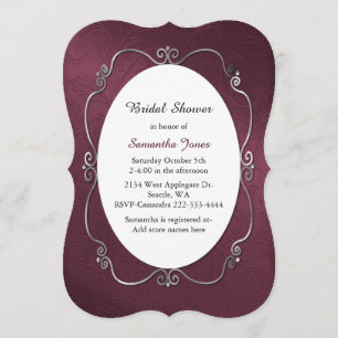 Burgundy and Silver Bridal Shower Invitation