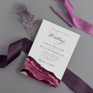 burgundy and silver calligraphy wedding invitation