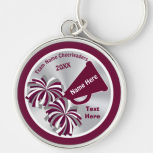 Burgundy and Silver Cheer Keychains PERSONALIZED