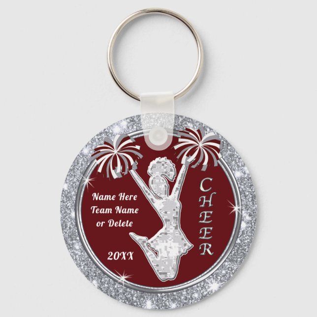 Burgundy and Silver, Cheerleading Gift Ideas Key Ring (Front)
