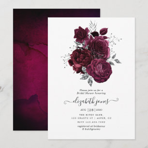 Burgundy and Silver Floral Bridal Shower Invitation