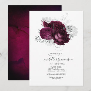 Burgundy and Silver Floral Engagement Party Invita Invitation