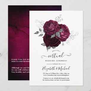 Burgundy and Silver Floral Online Virtual Wedding Invitation