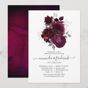 Burgundy and Silver Floral Rehearsal Dinner Invitation