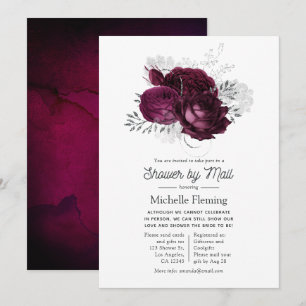 Burgundy and Silver Floral Shower by Mail Invitation