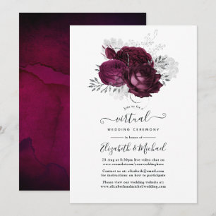 Burgundy and Silver Floral Virtual Wedding Invitation