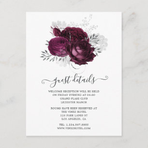 Burgundy and Silver Floral Wedding Guest Details Enclosure Card