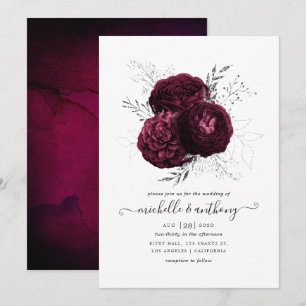 Burgundy and Silver Floral Wedding Invitation