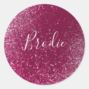 Burgundy and Silver Glitter Classic Round Sticker