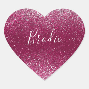 Burgundy and Silver Glitter Heart Sticker