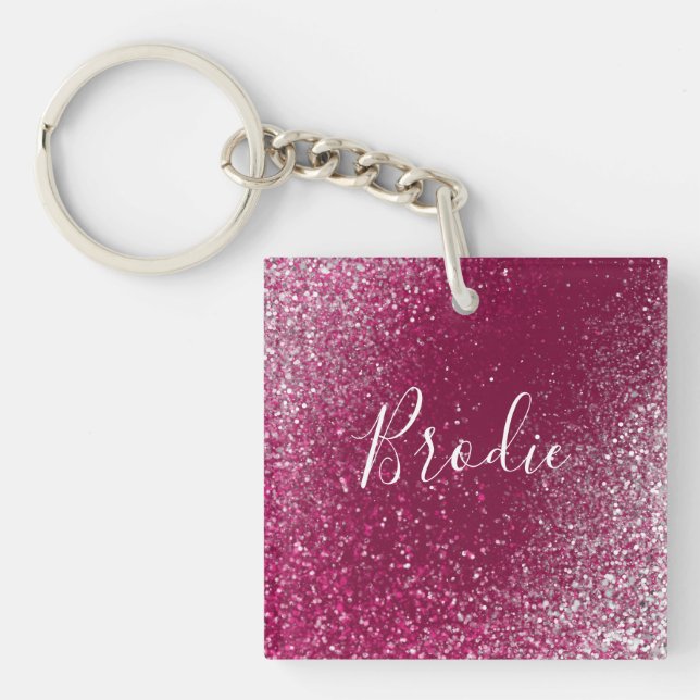 Burgundy and Silver Glitter Key Ring (Front)
