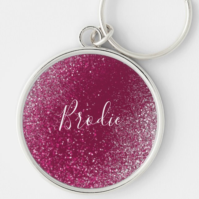 Burgundy and Silver Glitter Key Ring (Front)