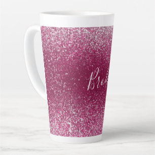 Burgundy and Silver Glitter Latte Mug
