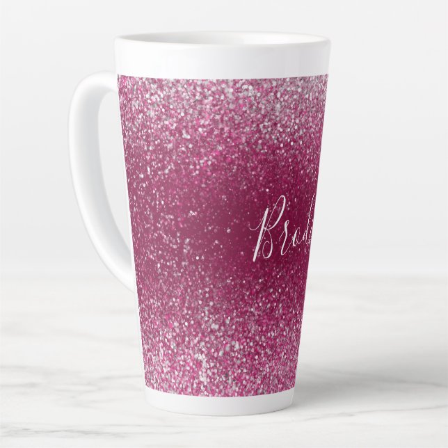 Burgundy and Silver Glitter Latte Mug (Left Angle)