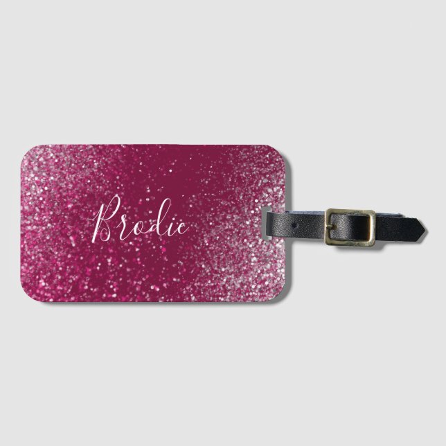 Burgundy and Silver Glitter Luggage Tag (Front Horizontal)