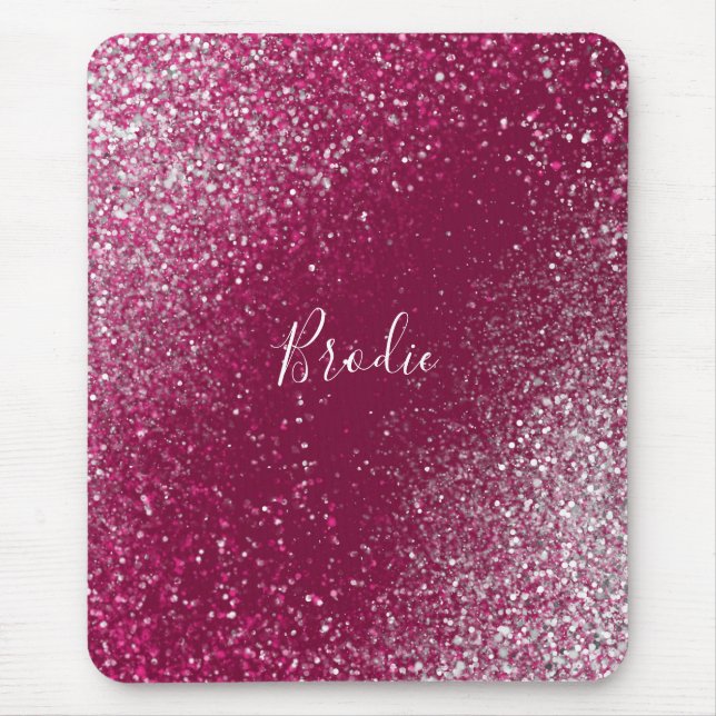 Burgundy and Silver Glitter Mouse Mat (Front)