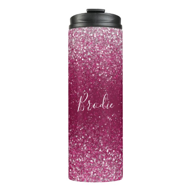 Burgundy and Silver Glitter Thermal Tumbler (Front)