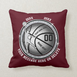 Burgundy and Silver Personalised Basketball Gifts Cushion