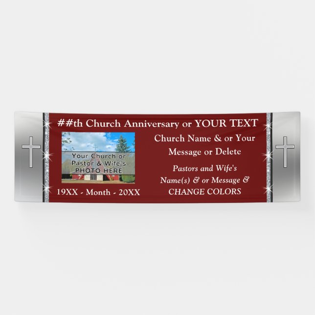 Burgundy and Silver Personalised Church Banners (Horizontal)