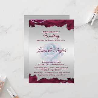 Burgundy and Silver Wedding Invitation