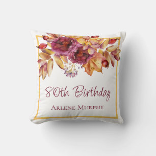 Burgundy and Sun Yellow Autumn Rose 80th Birthday Cushion