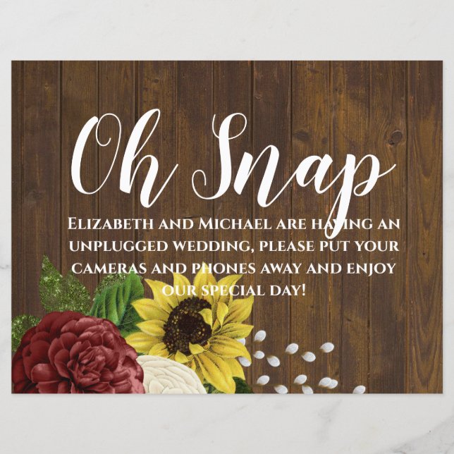 Burgundy and Sunflowers Themed Wedding Budget (Front)