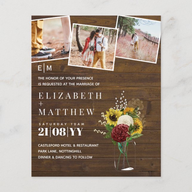 Burgundy and Sunflowers Themed Wedding Budget (Front)