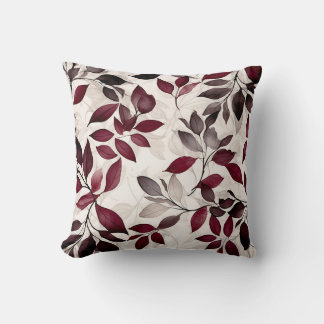 Burgundy and Taupe Leaves  Cushion