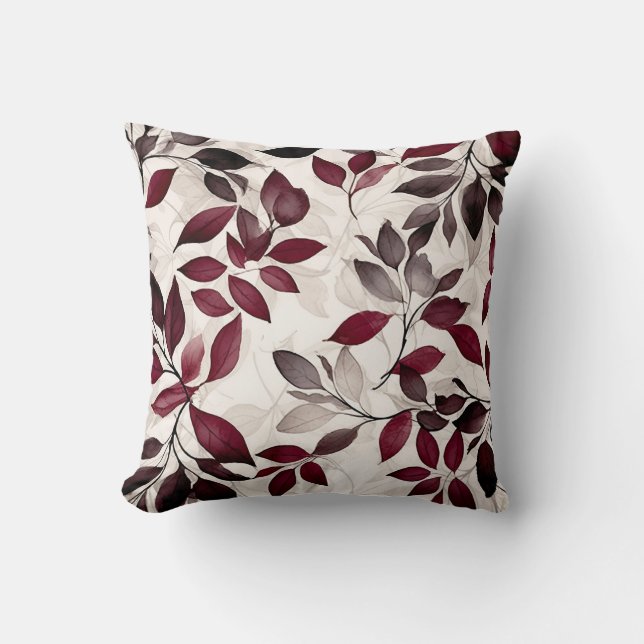 Burgundy and Taupe Leaves  Cushion (Front)