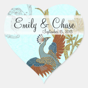 Burgundy and Teal Peacock Wedding Sticker