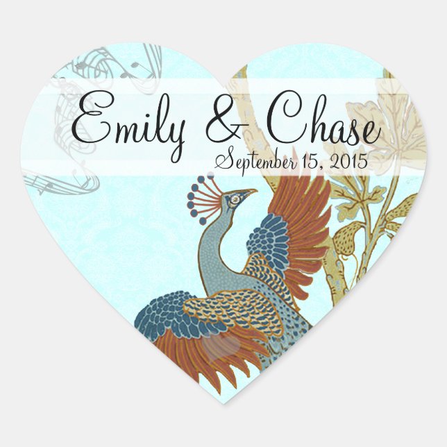 Burgundy and Teal Peacock Wedding Sticker (Front)