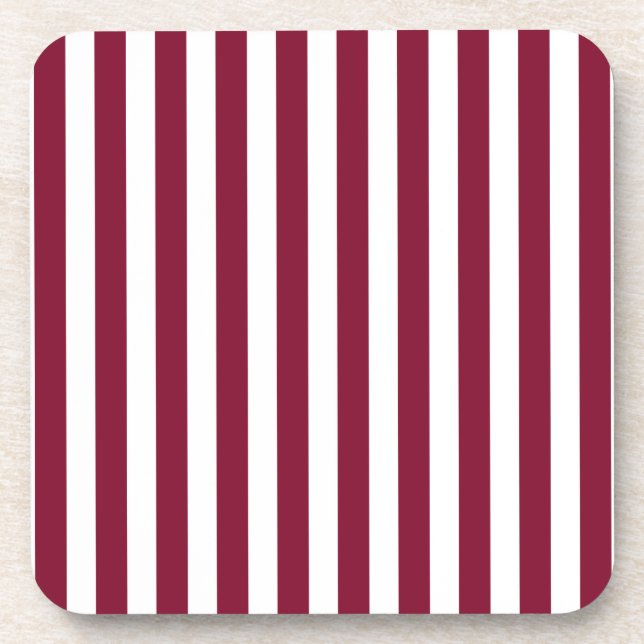 Burgundy and white candy stripes coaster (Front)