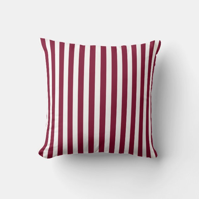 Burgundy and white candy stripes cushion (Front)