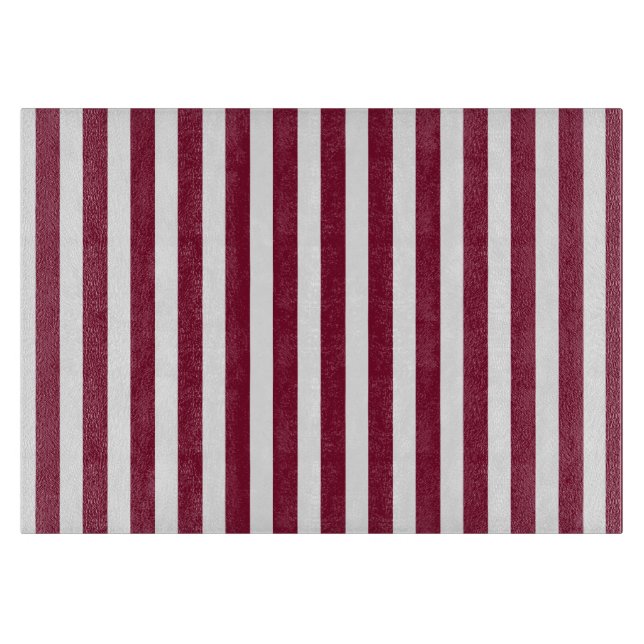 Burgundy and white candy stripes cutting board (Front)