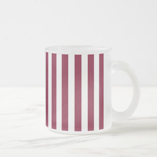 Burgundy and white candy stripes frosted glass coffee mug (Right)