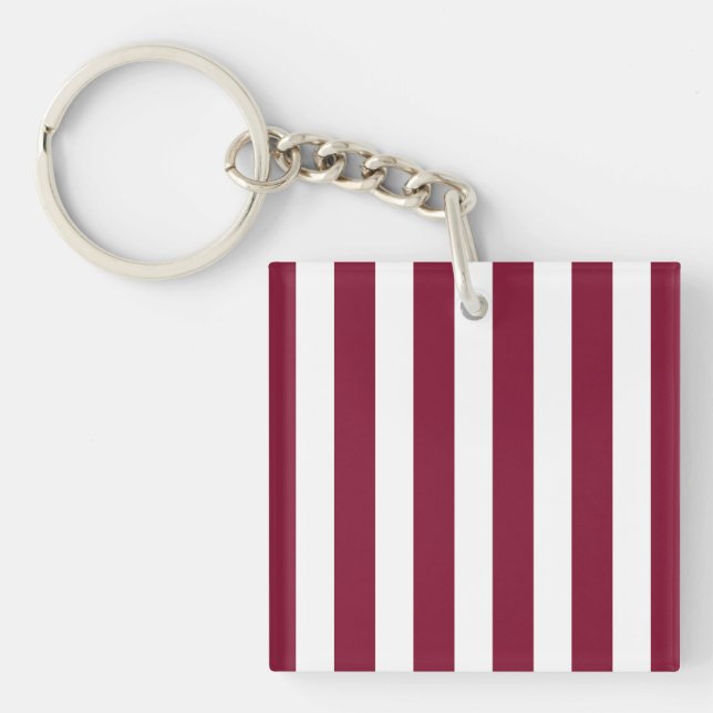Burgundy and white candy stripes key ring (Front)