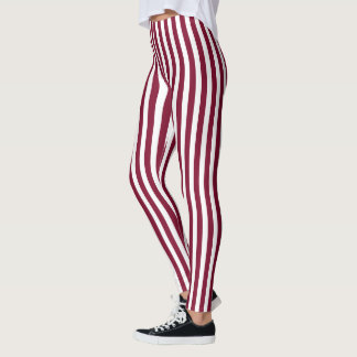 Burgundy and white candy stripes leggings
