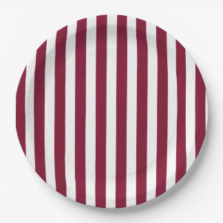 Burgundy and white candy stripes paper plate