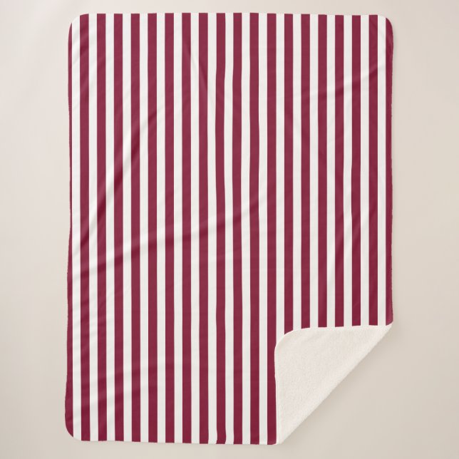 Burgundy and white candy stripes sherpa blanket (Front)