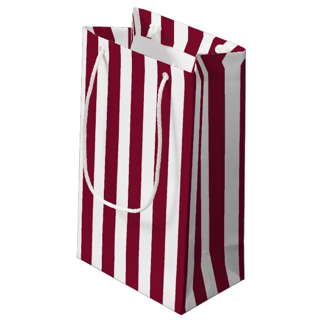 Burgundy and white candy stripes small gift bag (Back Angled)
