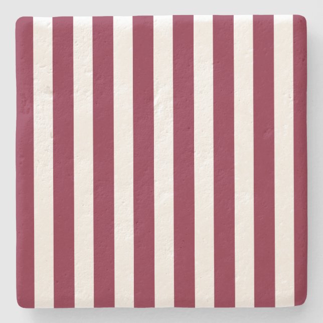 Burgundy and white candy stripes stone coaster (Front)