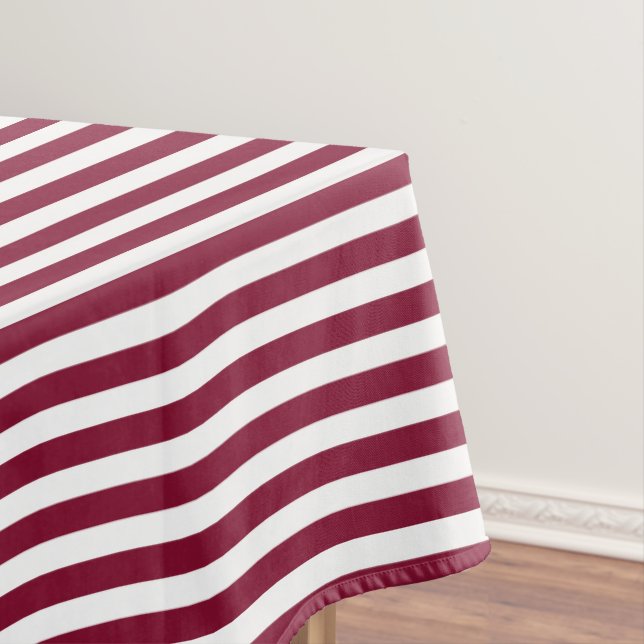 Burgundy and white candy stripes tablecloth (In Situ)
